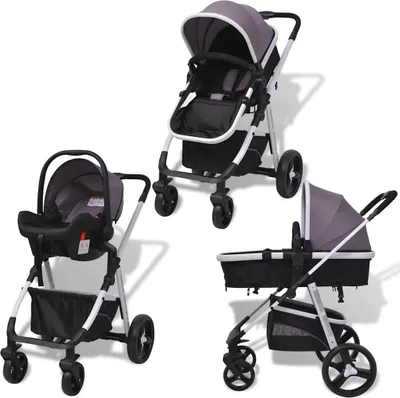 Obrázek produktu pro vidaXL Kočárek 3 v 1 Aluminium Grey and Black