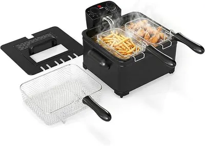 Image de Friteuse électrique 5L, friteuse à double bac avec fenêtre de visualisation, friteuse à huile de 1700 W avec thermostat réglable de 150 à 190 °C, friteuse familiale avec panier amovible, idéale pour une utilisation en cuisine et à la maison