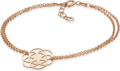 Doppelreihiges Damen Armband mit keltischem Blumen Motiv, aus Rose vergoldetem 925 Silber, mit Federring und Verlängerungskette.