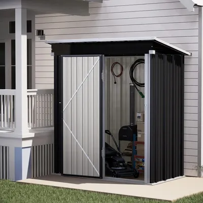 Produktbild von Metall Gartenhaus Pultdach 164x99x181 cm Dunkelgrau Verzinkter Stahl Abschließbare Tür