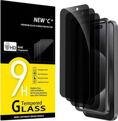 Image de NEW'C Protection visuelle verre blindé pour iPhone 15 Pro (6,1 pouces) - Film de protection visuelle Privacy screen, Anti Spy, Résistant aux rayures - Set de 3 pièces