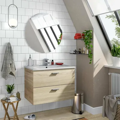Imagen del producto de Mueble Bajo Lavabo, 70x45x50h cm, Roble Marrón, 2 Cajones