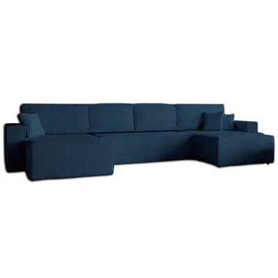 Produktbild von GOLDSTOFF Amalia U-Sofa mit Schlaffunktion Bettkasten – Ecksofa U Form  mit Cord-Bezug 330x147 & Komfort-Polsterung|Schlafsofa mit Stauraum dunkelblau