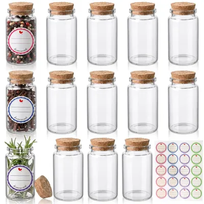 Productafbeelding van 14 Stuks 100 ml Glazen Flessen met Kurk - Inclusief 20 Labels