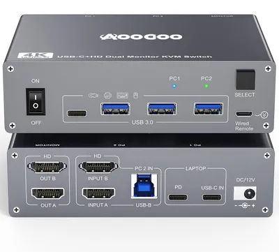 Zdjęcie produktu dla KVM Switch USB-C 4K 60Hz dual monitor 1 PC 1 laptop 4x USB 3.0 POWYSTAWOWY