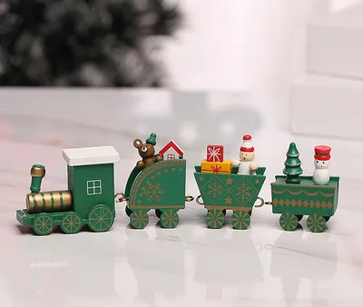 Produktbild von Mini Zug Dekor Holz Weihnachtszug mit Schneemann Kinder Geschenk DIY Spielzeug Home Tabletop Dekoration, Grün