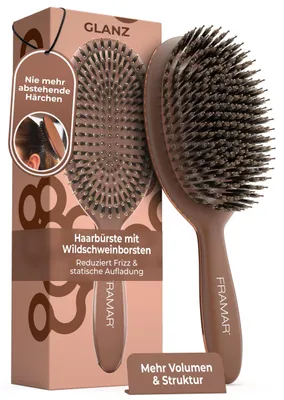 Produktbild von FRAMAR Wildschweinborsten Bürste Damen, Naturhaarbürste, Schokolade – Chocolate