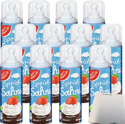 Produktbild von Gut & Günstig Sprühsahne 30% Fett 12er Pack (12x250ml Dose) + usy Block