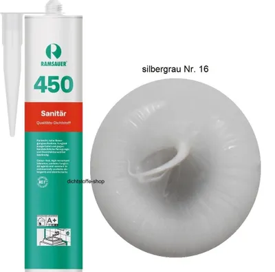 Produktbild von Ramsauer 450 Sanitär 1K Silikon Dichtstoff 310ml Kartusche silbergrau Nr. 16