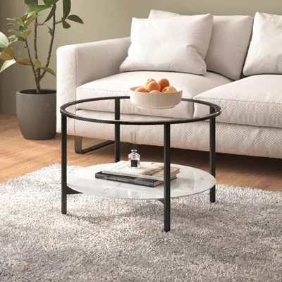 Immagine prodotto di Tavolino in marmo bianco e nero 70 cm in vetro temperato
