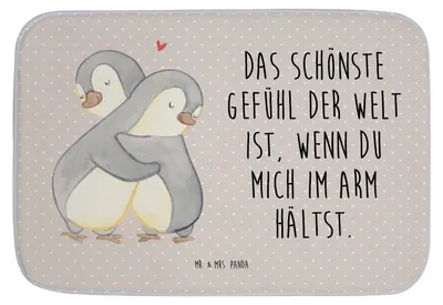 Produktbild von Mr. & Mrs. Panda Duschvorleger Pinguine Kuscheln - Grau Pastell - Geschenk, für Freundin, Badläufer, duschmatte, Badteppich, Badvorleger, Liebesbeweis, Frauen, Badematte