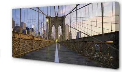 Produktbild von Leinwandbild 120x60 Wandkunst Wolkenkratzer Brücke Sonnenuntergang