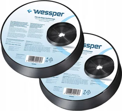 Two carbon filters for a kitchen hood are presented in their packaging.