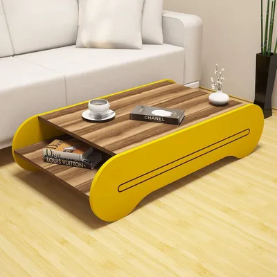 Image de Skye Decor, Cool - Walnut, Yellow, Tables basses, noyer, 120 x 30 x 63,6 cm