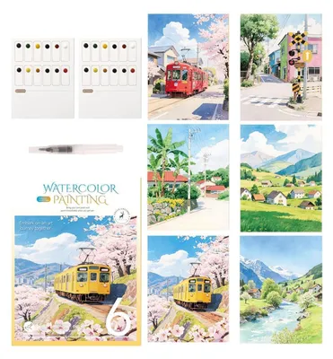 Imagen del producto de Kit de acuarelas portátil con 12 colores y pincel