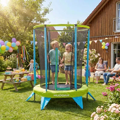 Produktbild von Kindertrampolin mit Sicherheitsnetz - 140 cm - Mini-Trampolin für drinnen und draußen - Fitness-Trampolin mit Netz - Rundes Gartentrampolin - Spielgerät für drinnen und draußen - Schwarz/Blau [56335]