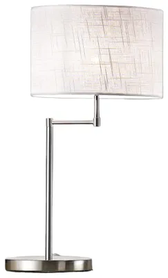 Produktbild von Tischleuchte aus poliertem Chrommetall mit weißem Stoffschirm, E27-Fassung, max. 40 W, elegante, klassische Innenleuchte - Perenz