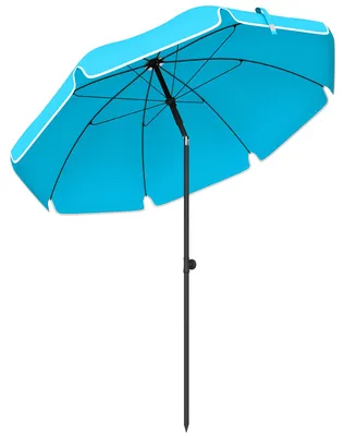 Produktbild von Sonnenschirm für den Außenbereich, Sonnenschirm, 150 cm Durchmesser, wasserdicht, faltbar, mit Sandanker, neigbar, inklusive Aufbewahrungstasche, blau
