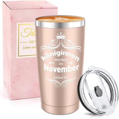 Immagine prodotto di Tazza termica in acciaio inossidabile, 600 ml, color oro rosa, ideale come regalo per il compleanno di novembre