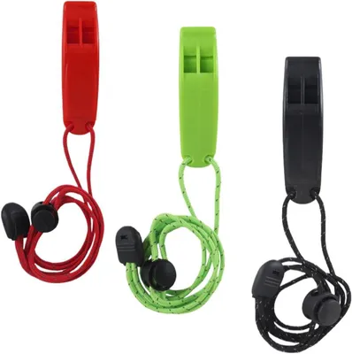 Imagen del producto de Juego de 3 silbatos de emergencia, con correa para llevar, compactos, ideales para actividades al aire libre y senderismo