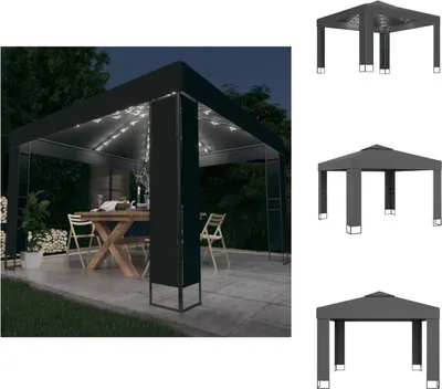 Produktbild von vidaXL Pavillon mit Doppeldach & LED-Lichterkette 3x3 m Anthrazit -  Pavillons & Partyzelte