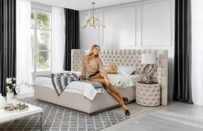 Produktbild von Chesterfield Hotel Doppel Leder Bett Schlafzimmer Polster Luxus Betten 180x200cm