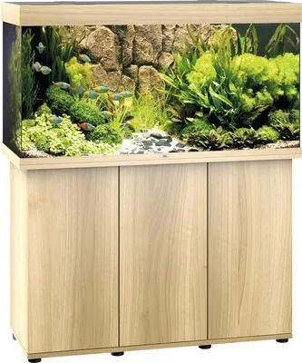 Produktbild von Aquariumkombination JUWEL Rio 350 SBX mit LED-Beleuchtung, Heizer, Filter und Unterschrank helles Holz