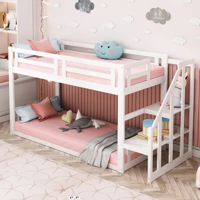 Produktbild von STILVORA Kinderbett 90x200cm Jugendbett Etagenbett mit Sicherheitstreppe&Lattenrost,Stockbett mit Rausfallschutz, Weiß(ohne Matratze)