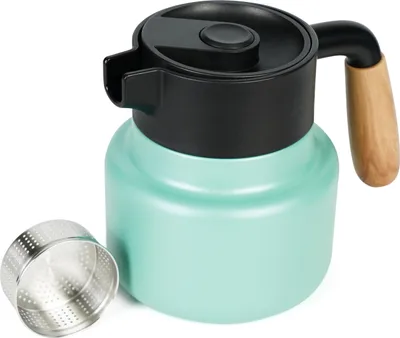Produktbild von Belle Vous Grüne Edelstahl Thermoskanne - Kaffeekanne - Kunststoffgriff und Teesieb - 800 ml Thermoskanne mit doppelwandiger Isolierung - Isolierkanne