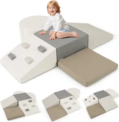 Produktbild von COSTWAY 6-Teiliges Schaumstoff-Kletterblock-Set, leichtes Weiches Kletter- und Krabbelspielset mit Klettverschluss & dicker Schaumstofffüllung