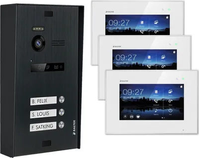 Produktbild von BALTER EVO Aufputz Schwarz 2-Draht BUS 7" Monitor Weiß Video Türsprechanlage Set für 3 Familienhaus