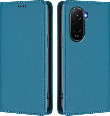 Image de Étui en cuir pour Xiaomi Poco M7 4G, étui à rabat magnétique en cuirPolyuréthaneavec support, bleu lac