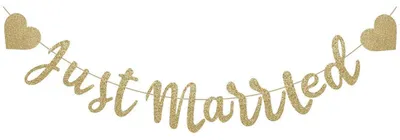 Produktbild von Just Married Girlande Champagnergold Glitzer Papier Hochzeitsdeko 13 Buchstaben 2 Herzen