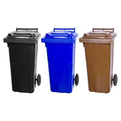 Produktbild von SuperSparSet 3x PROREGAL 2-Rad-Mülltonne MGB | HDPE-Kunststoff | 120 Liter Grau/Schwarz & Blau & Braun