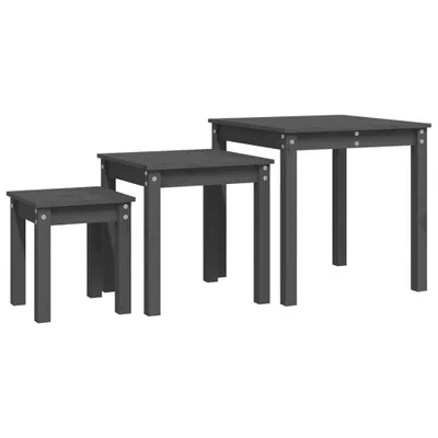 Immagine prodotto di vidaXL Set di tavolini, 3 pezzi, grigio, legno massello di pino