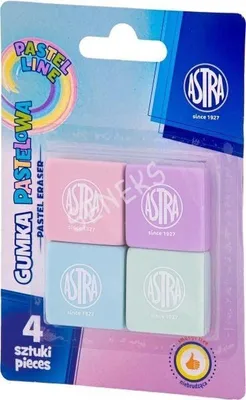 Zdjęcie produktu dla Gumka do mazania kwadratowa pastelowa 4 sztuki Astra