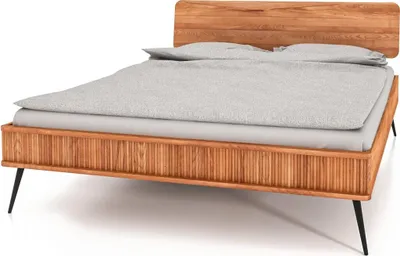 Produktbild von Bett Tula 1 Sonderlänge 180x220 Kernbuche massiv Holzkopfteil und Metallbeine