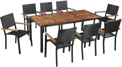 Immagine prodotto di Maison Exclusive - Set da giardino completo di 9 pezzi, realizzato in rattan sintetico, con piano in legno massello di acacia, colore nero