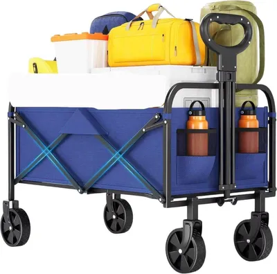 Produktbild von 50L Bollerwagen – Faltbarer Transportwagen mit Stahlrahmen & 600D Oxford-Stoff – Leichter Gartenwagen mit verstellbarem Griff – Blau
