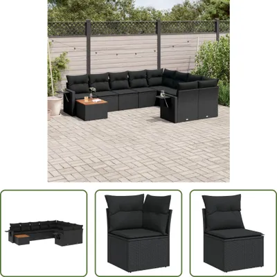 Produktbild von The Living Store 10-tlg. Garten-Sofagarnitur mit Kissen Schwarz Poly Rattan