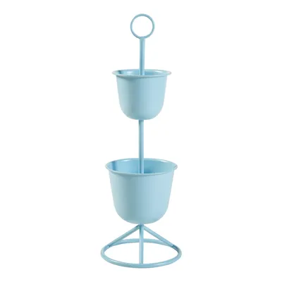 Image de Présentoir à fleurs 'Alphen' 2 pots 76,5x26cm métal bleu clair