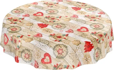 Produktbild von Tischdecke Wachstuch Weihnachten Rot Robust Wasserabweisend Rund 120 cm