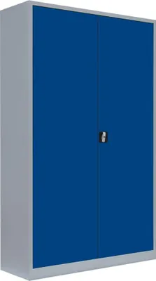 A blue and gray cabinet.