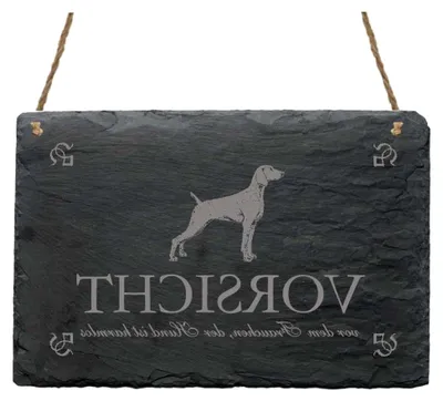 Produktbild von Schiefertafel Weimaraner « VORSICHT VOR DEM FRAUCHEN DER HUND IST HARMLOS » Schild mit Hundemotiv - Dekoration