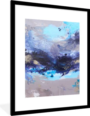 Produktbild von MuchoWow® Gerahmtes Poster Blau - Grau - Kunst - Abstrakt - Farbe 60x80 cm - Poster mit Schwarzem Bilderrahmen Wandposter Rahmen Foto Bilder - Wohnzimmer - Dekorationen - Prämie