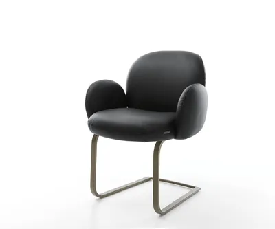 Immagine prodotto di DELIFE Sedia girevole Nube-Flex con braccioli, in vera pelle nera. Sedia girevole dal design moderno, con finitura effetto titanio e imbottitura in molle insacchettate