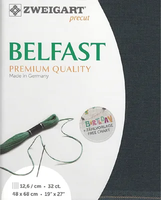 Produktbild von Zählstoff BELFAST Zweigart Precut 32 ct. 3609 Farbe 7026 anthrazit, Handarbeitsstoff aus 100% Leinen für Stickerei 48x68 cm