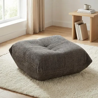 Image de Pouf en chenille, pouf rembourré moelleux recouvert de chenille, idéal comme repose-pieds pour canapés, gris