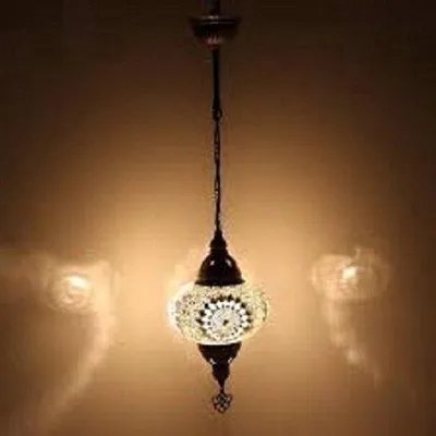 Produktbild von Hanglamp Mozaïek - Handgemachte orientalische Lampe aus Türkei - Marokkanische Lampe - Höhe 53 cm - Weiß