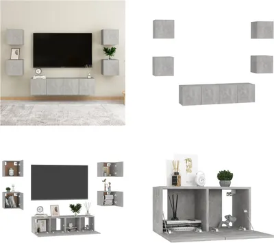 Obrázok produktu pre vidaXL 6 ks TV skrinka sada betónová sivá materiál na báze dreva - TV skrinka - TV skrinky - HiFi skrinka - HiFi skrinky